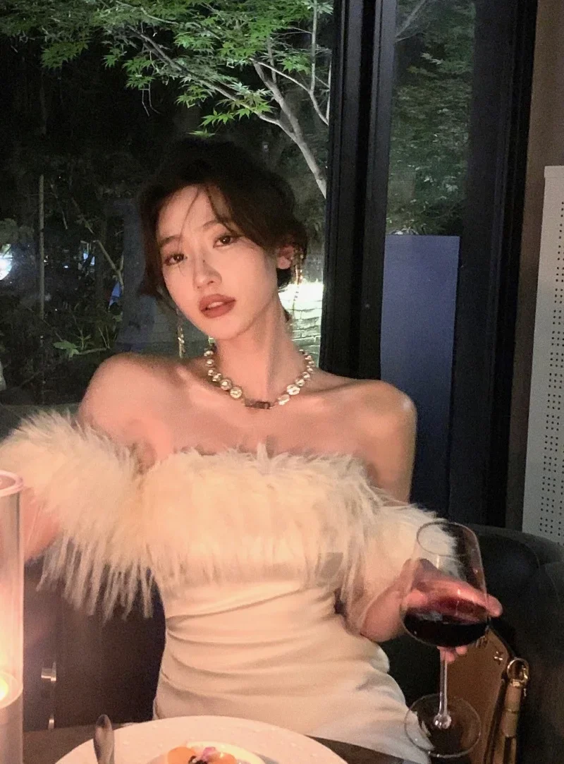 

Белое винтажное роскошное платье миди для женщин, осень 2024, новая французская пикантная Модная тонкая бандажная юбка, Женская официальная одежда для свадьбы