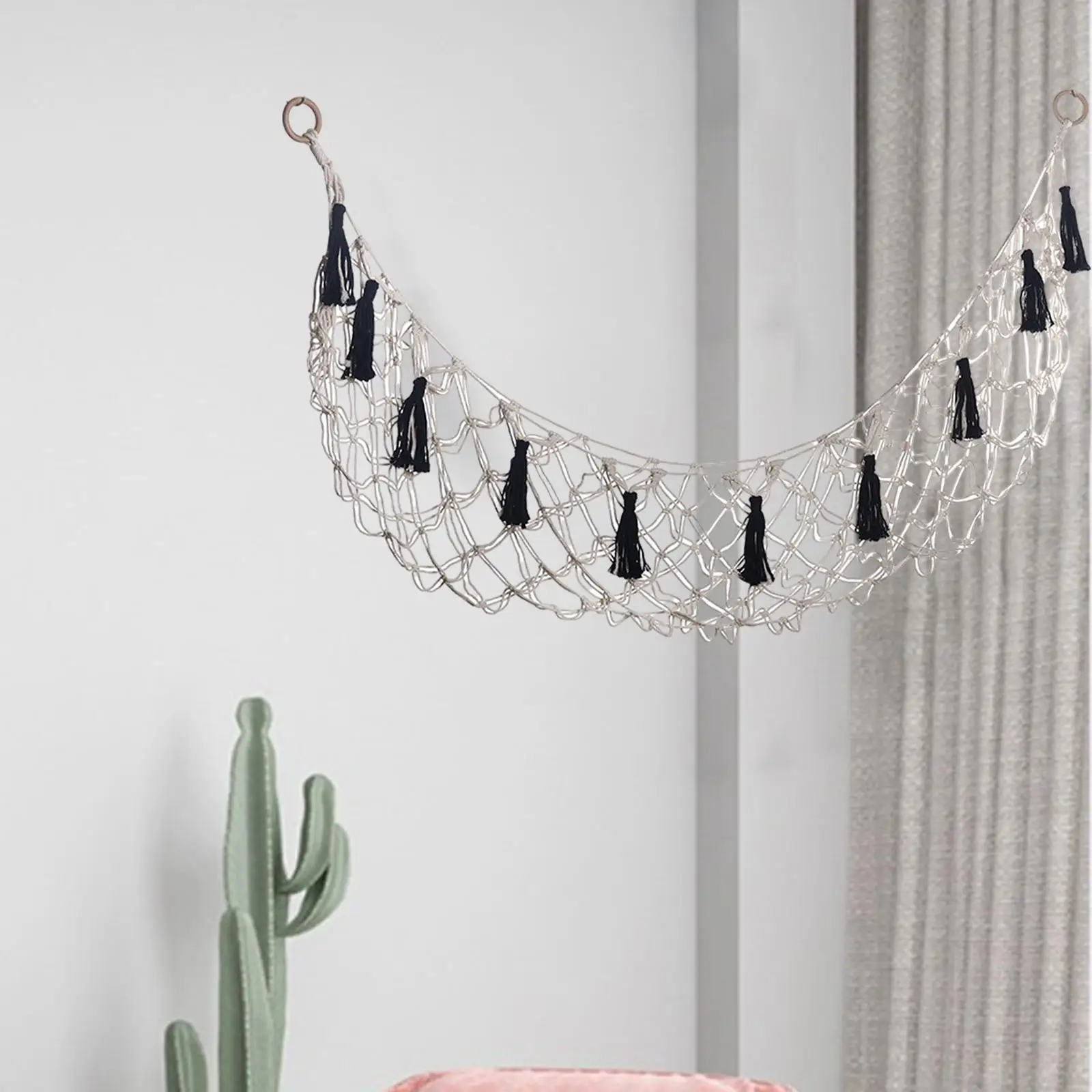 

Corner Hanging Toy Organizer Boho Hanging Net for Bathroom Nursery Playroom