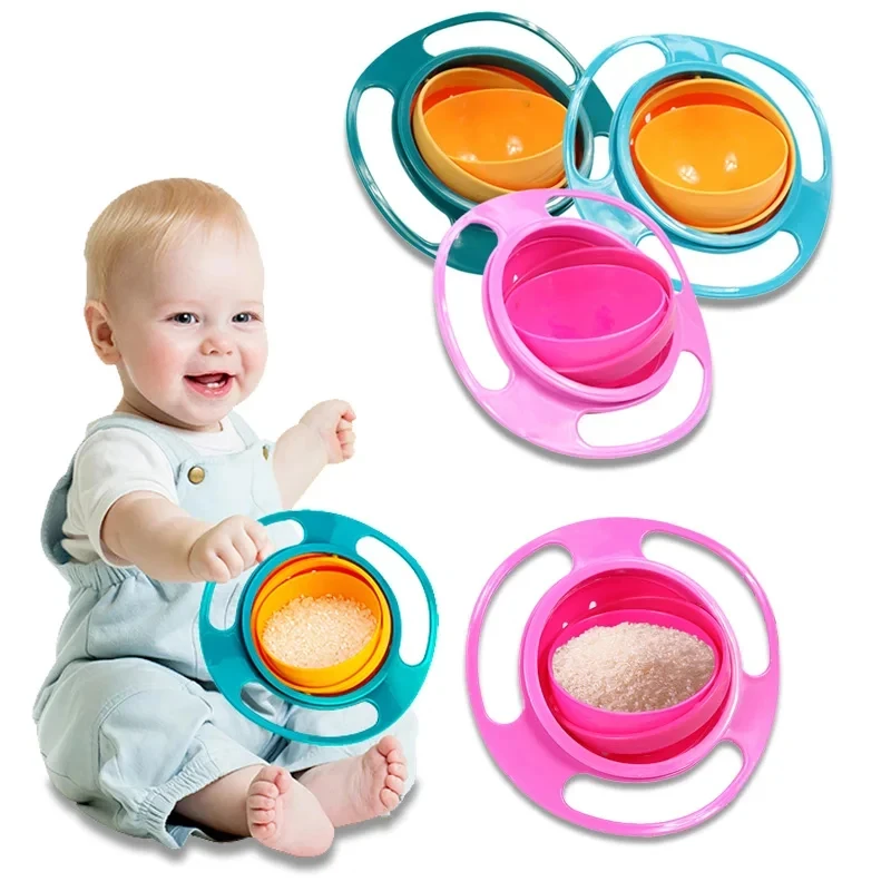 Rotary Feeding Bowl Baby Feeding Bowl Gyro Bowl 360 Degree Rotation Spill Resistant Feeding Dishes for Baby Training Children Spill-Proof