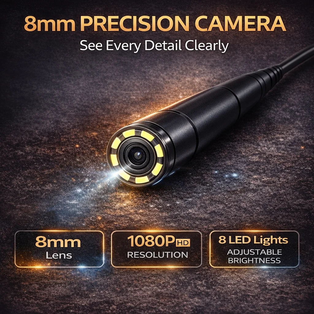 8.0mm 10m/15m/20m Endoscope Camera HD 1080P 4.3 Inch IP6 Waterproof Car Pipe Sewerage Inspection Borescope 2600mAh 3