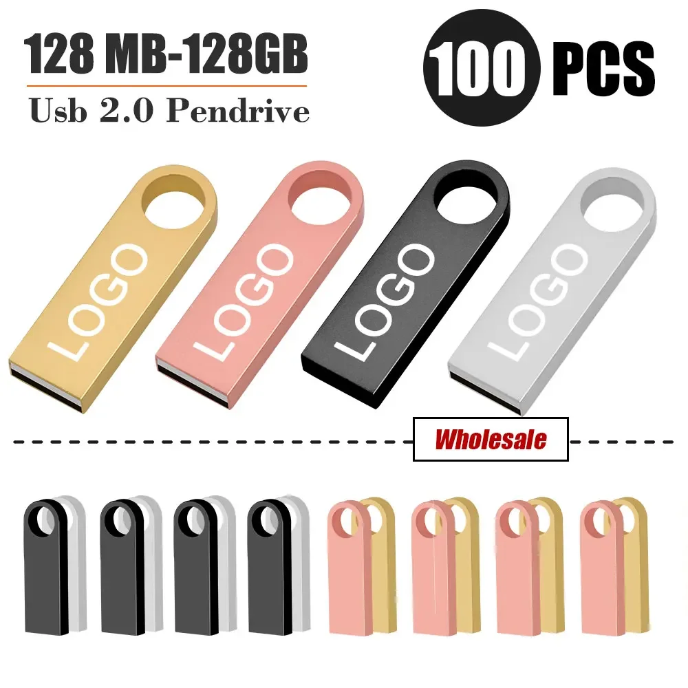 

100PCS Free Custom LOGO Flash Drives Metal 64GB Free logo Black 32GB Pen drive 16GB Memory stick Free key chain U disk 8GB 4GB