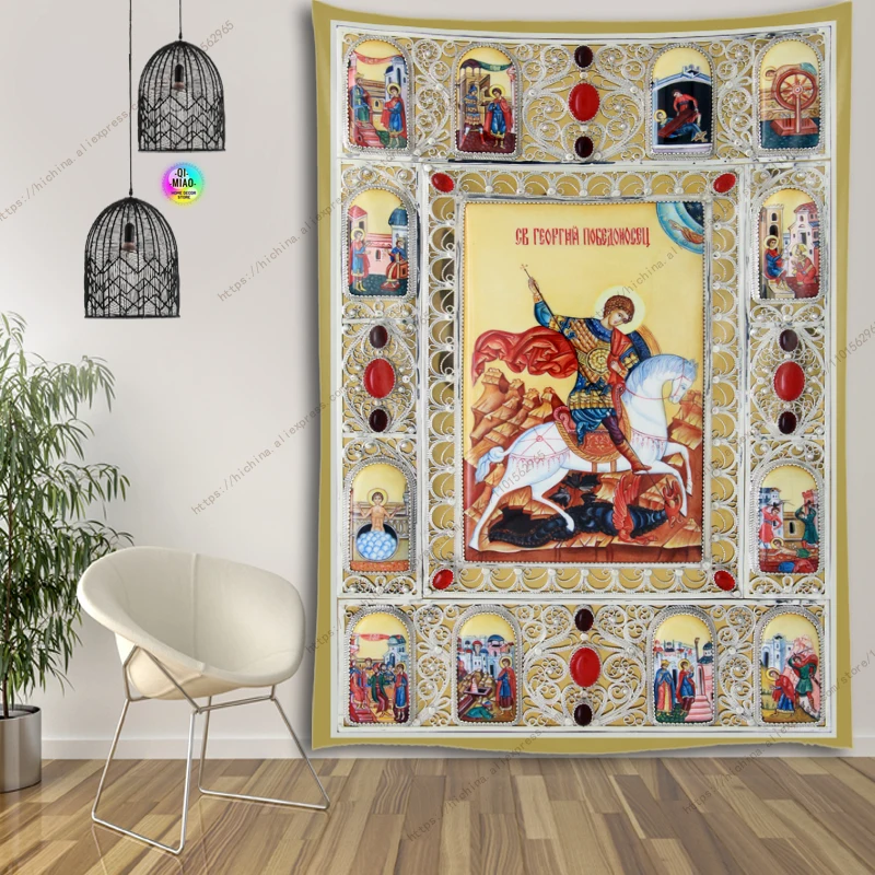 Christus-Ikone Katholischer Orthodoxer Wandteppich Jesus Ester Wandbehang Boho Ästhetische Raumdekoration Schlafzimmer Weihnachtshintergrund Dekor – Detail 4