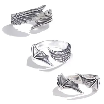 1 Pc/Pair New Vintage Angel Demon Wings Hip Hop Adjustable Couples Rings for Men Women Silver Color Retro Punk Style Jewelry 1