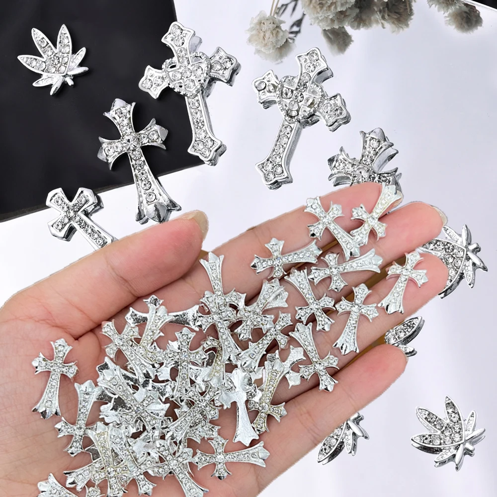 

10pcs Luxury Zircon Cross Rhinestones Glitter Nail Charms 3D Full Drill Nail Cross Metal Y2K Style Nail Decoration Accessories