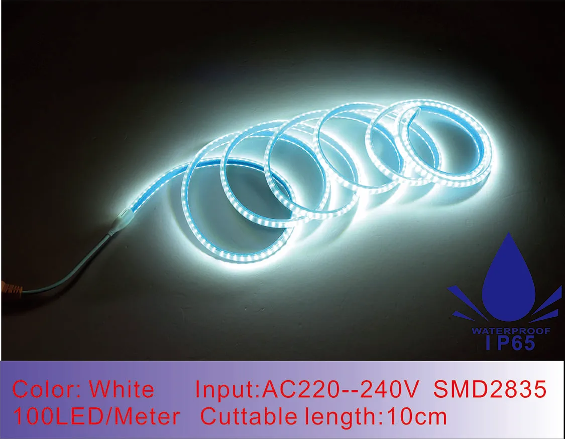 

SMD 2835 AC 220V LED Strip Lighting Indoor& Outdoor Waterproof IP65 Yellow/White 100LEDs/M 2M 5M 8M 10M 12M 15M 20M