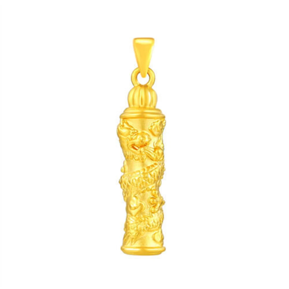 

Real 24K Yellow Gold Pendant For Women Men Dragon Pillar Pendants 1.5inch Length/3.7g