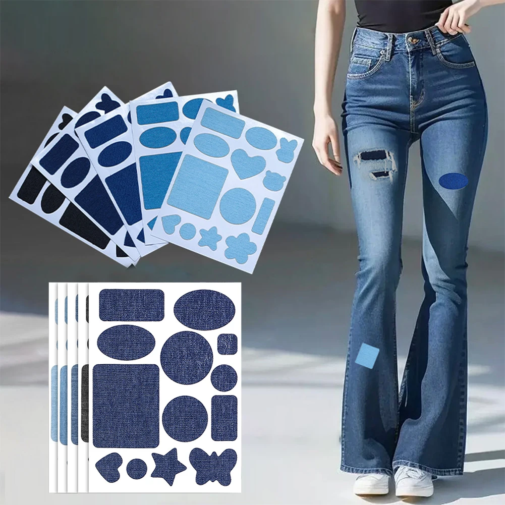 DIY Self-Adhesive Clothing Patches Cut Denim Fabric Stickers Repair Patches for Jean Clothing Pants Elbow Knee Clothing Stickers