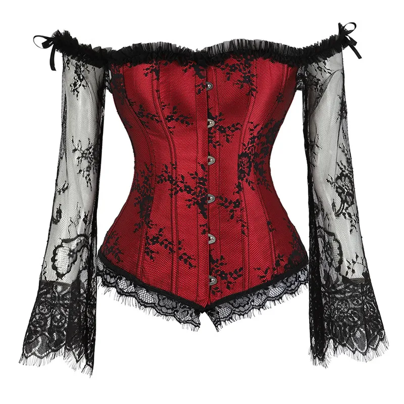 Corset Tops for Women with Sleeves Victorian Retro Burlesque Lace Corset and Bustiers Vest Goth Renaissance Sexy Costumes