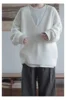 ZZ139 2024 Solid Color Simple Retro Lazy Wind Sweater Autumn and Winter Loose V-neck Versatile Trend Knitted Sweater Top 6