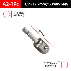 Socket Adapter Set - Impact Grade Hex Shank with Power Extension and Nut Driver (A2 - 1Pc 12.7mm - 50mm)
