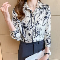 Fashion flower print shirts for ladies New elegant Women\'s Blouses 2024 Spring Summer Long Sleeve Button-Down Tops blusa mujer 9