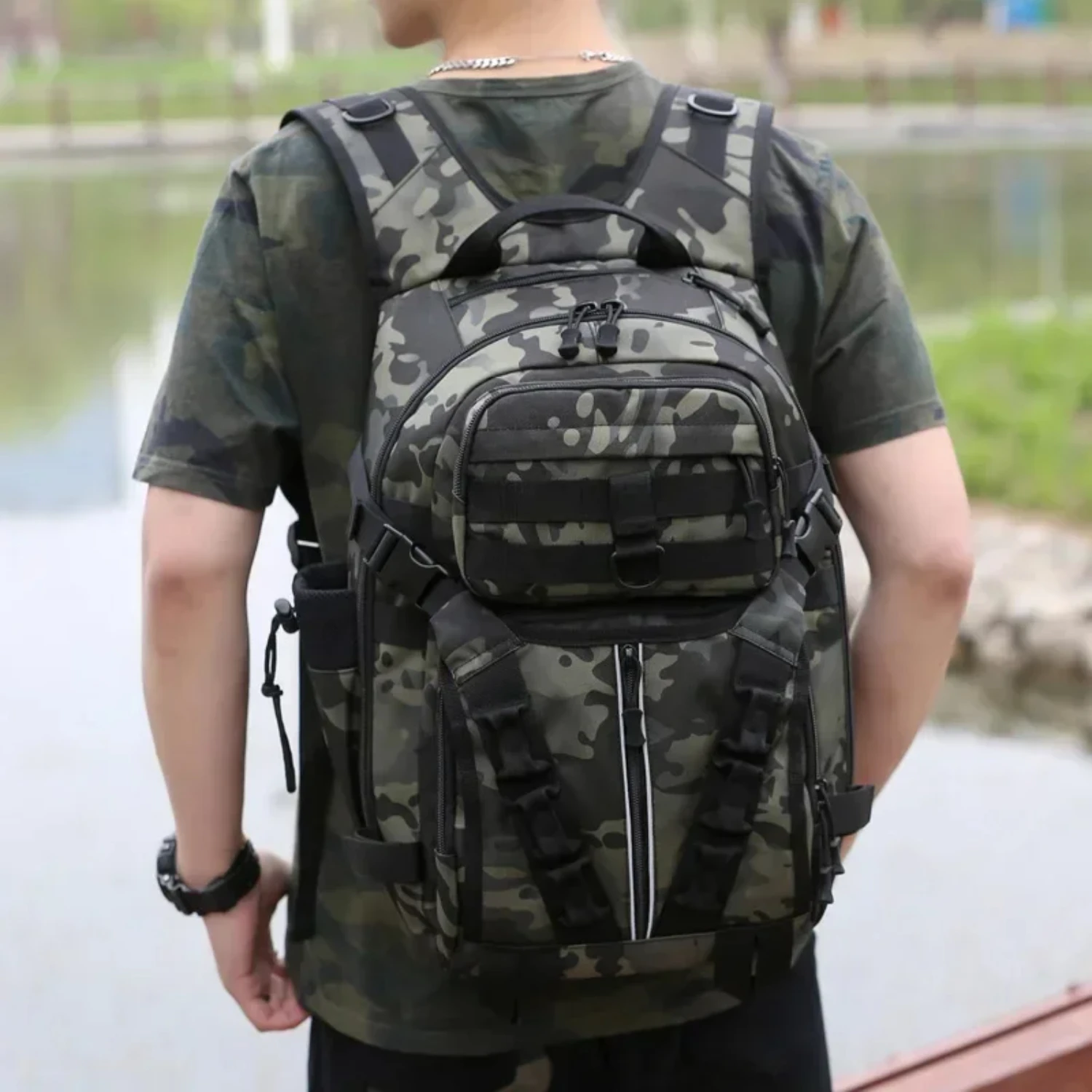 Men Fishing Lure Rod Box Camping Climbing Backpack Hunting Multi- Military Tactical Men Bags Fishing Shoulder