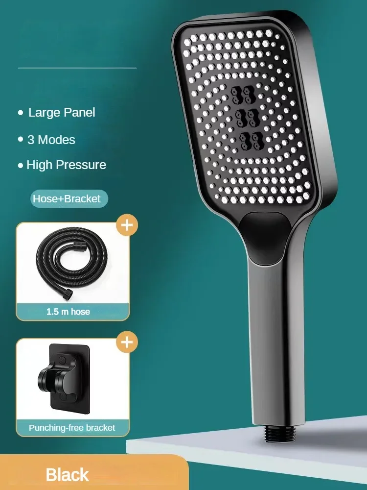 Bathroom 3 Modes Adjustable Handheld Large Panel of Spray Nozzle High Pressure Rainfall Shower Heads with Holder Hose Set