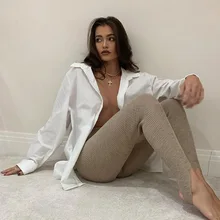 

Women High Waist Cotton Fitness Basic Pants Casual Spring New All-Match Female Skinny LeggingsFall Beige Ribbed Knit Leggings