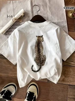 Leopard Print Round Neck Short Sleeve T Shirt for Women Casual Sports Style Soft Breathable Lightweight Eco Friendly 1