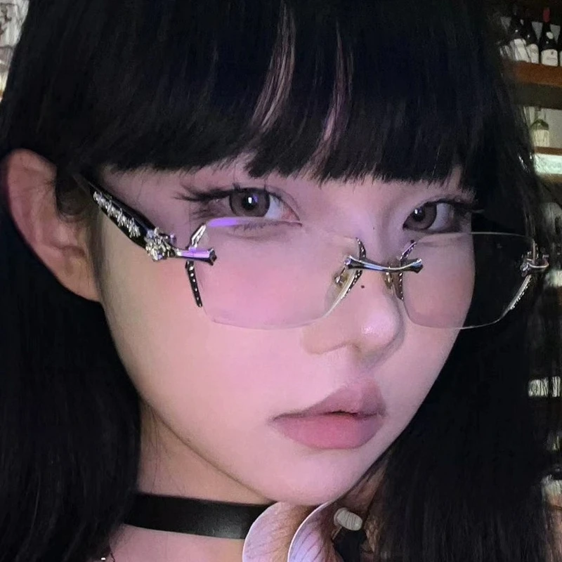 Women Y2K Vintage Frameless Glasses for Men Business Fashion Travel Eyewear Anti Eyestrain High-Quality Metal Hinges Eyeglasses