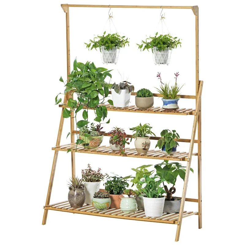 Solid Wood Plant Stand Multi-Layer Hanging Flower Shelf for Balcony Succulent Rack for Living Room or Orchid Display