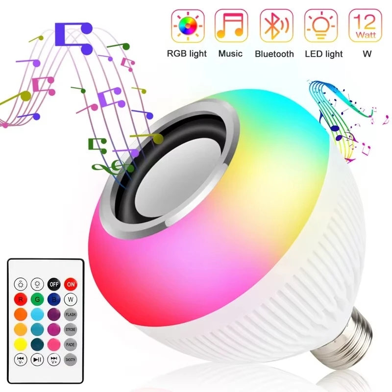 LED Bluetooth Ball Bulb E27 12W RGB Colorful Lamp Remote Control Dimmable Smart Speaker Music Night Light for Home Party smart led light bulbs bluetooth led strip lights