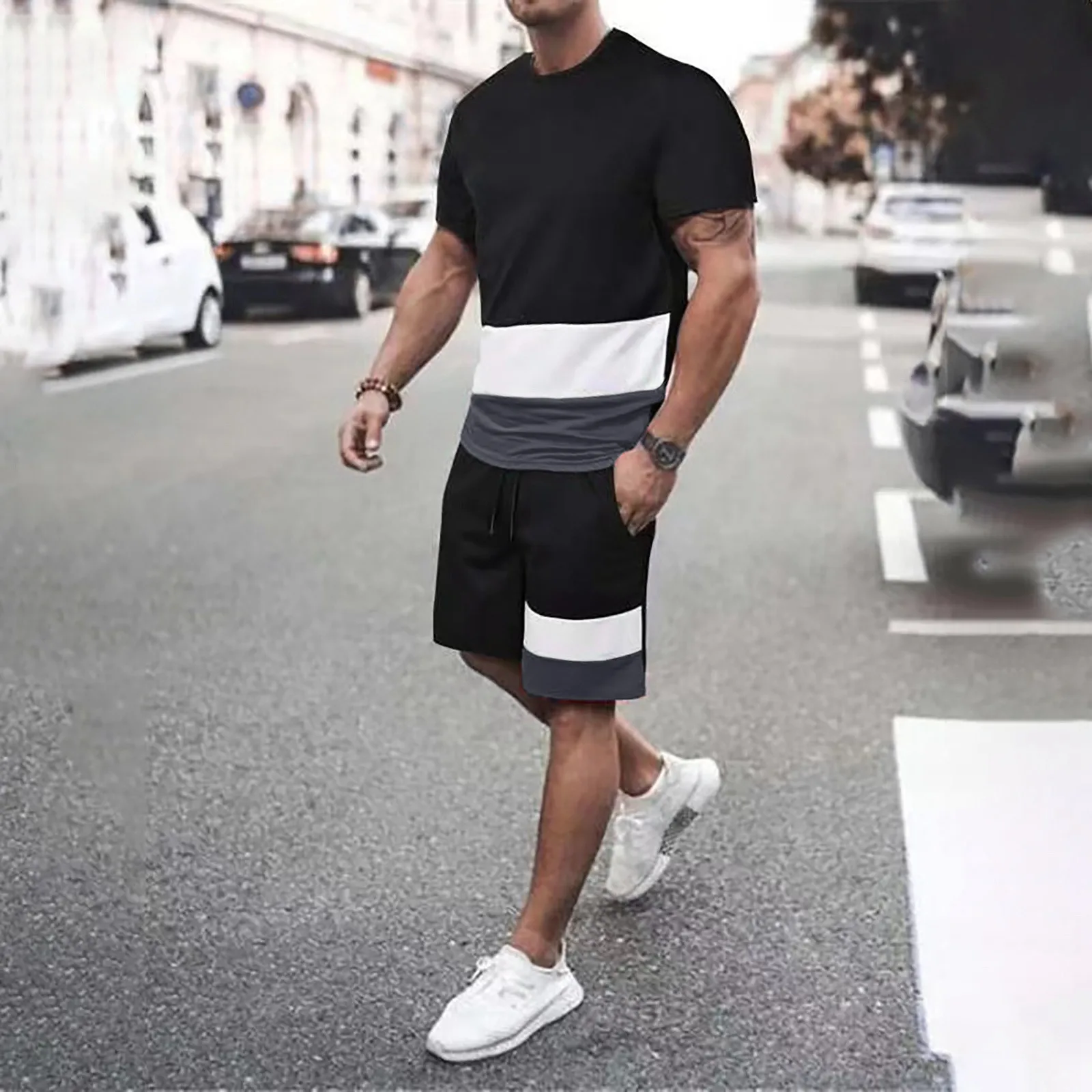 

Men's Quick DryS 3D Short Sleeve Suit Shorts Beach Tropical HawaiianSS Body Sports Shorts Suit Sports Suit Casual Men's Suits