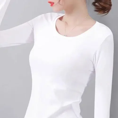 Camiseta de manga larga de terciopelo con temperatura constante para mujer, Top térmico de fibra calefactora de terciopelo fino, Otoño e Invierno