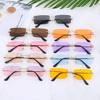 Fashion Luxury Design Rectangle Rimless SunGlasses Unisex Gradient Glasses Women Vintage Sunglasses UV400