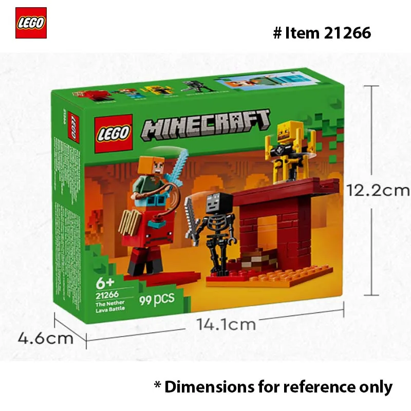 LEGO 21266 Minecraft The Nether Lava Battle Toy and Playset Alex, figuras de esqueleto marchito, Blaze y Strider para juego de simulación