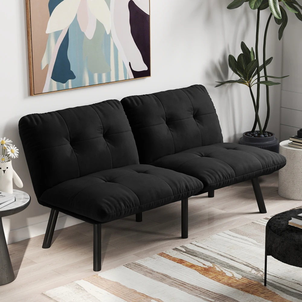 Multifunktionales umwandelbares Schlafsofa – 2-Sitzer-Futon mit klappbarem, hochdichtem Schaumstoff, Gästebett für kleine Räume, einfache Montage – Detail 10