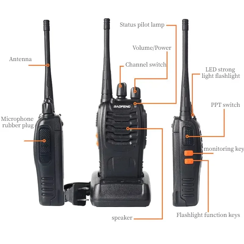 2PCS Baofeng BF-888S 12W Walkie Talkie Dual Band Portable Long Range Standby UHF 400-470MHz USB Ham Two Way Radio for Hunting