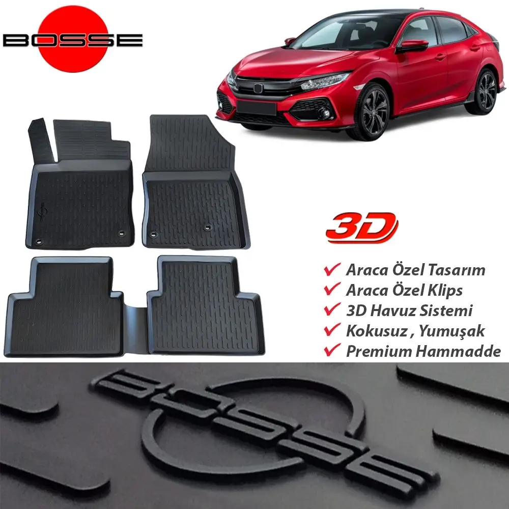 Alfombrilla para coche Honda Civic Mat FC5 3D Pool 2016 2021 BOSSE