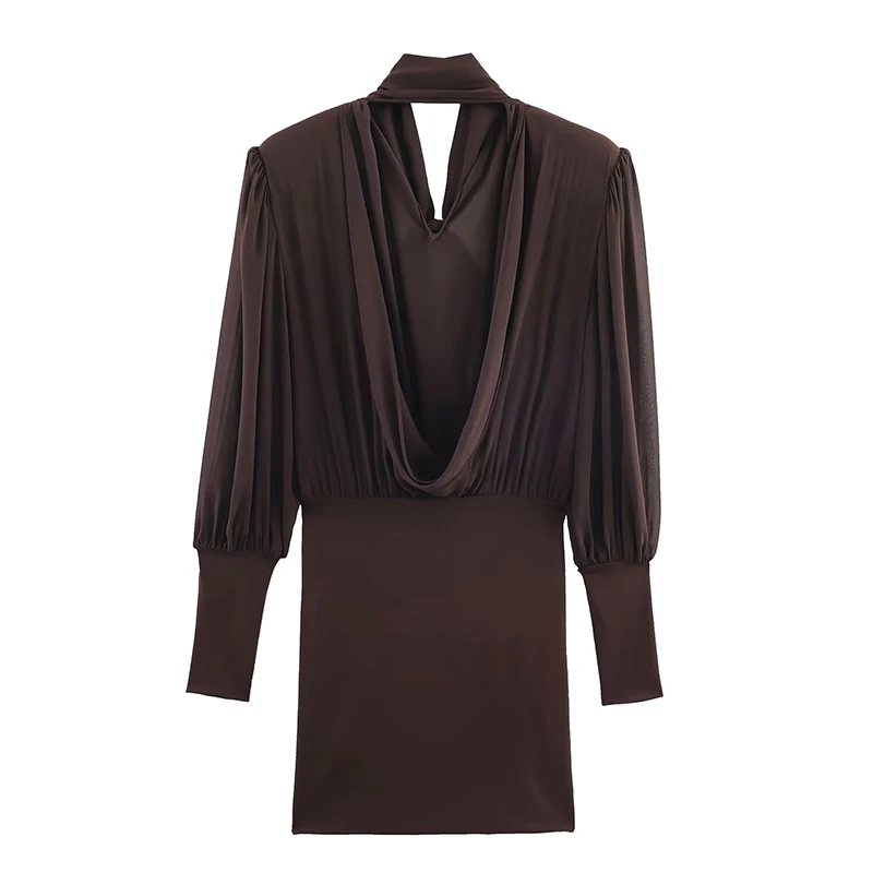 2025 Bow Tied Dress Woman Splicing Ruched Short Dresses for Women Elegant Party Women's Dress Long Sleeve Casual Dresses