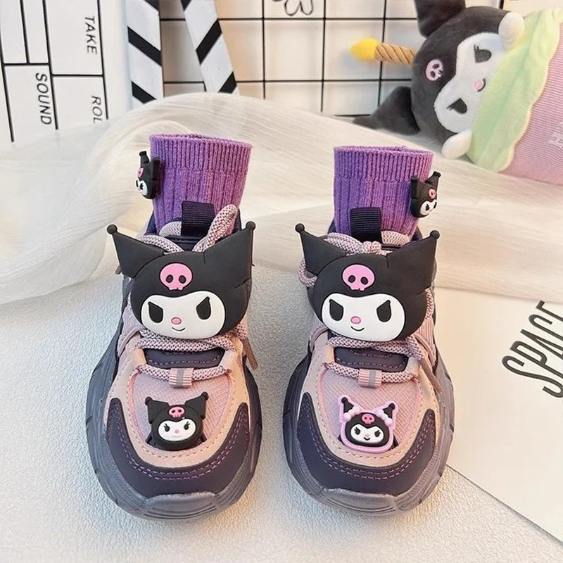 

Sanrioed Kawaii Kuromi Sneakers Girls Cartoon Anime Sweet Cute Babys Running Shoes Soft Waterproof Leather Winter Gifts for Kids