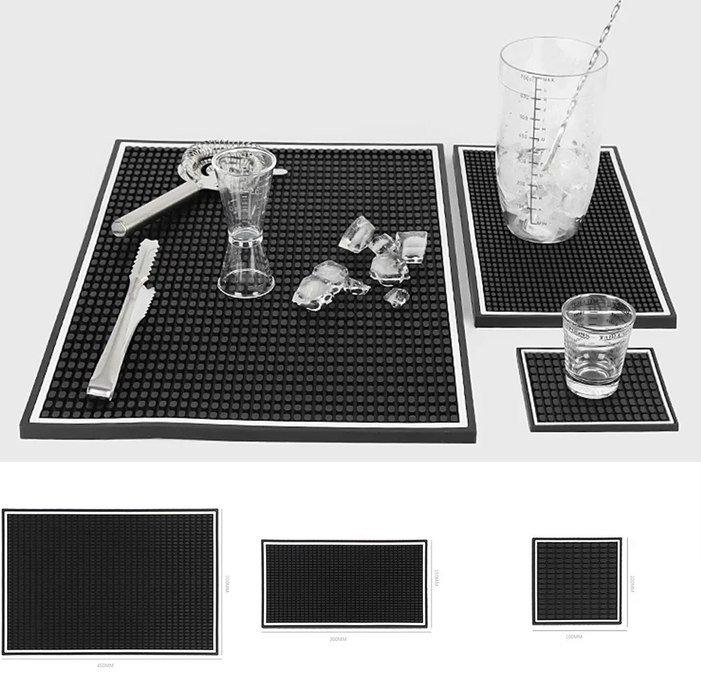 Cocktail Pad Bar Mat Washable Drip Mat Home Non Slip Reliable Silicone 10*10CM/15*30CM/30*45CM Black