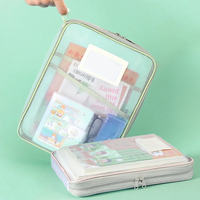 Double Zipper Stationery Book Organizer Large Capacity Folder Organizer Office Supplies Subject Papers Stationery Bag 1PC
