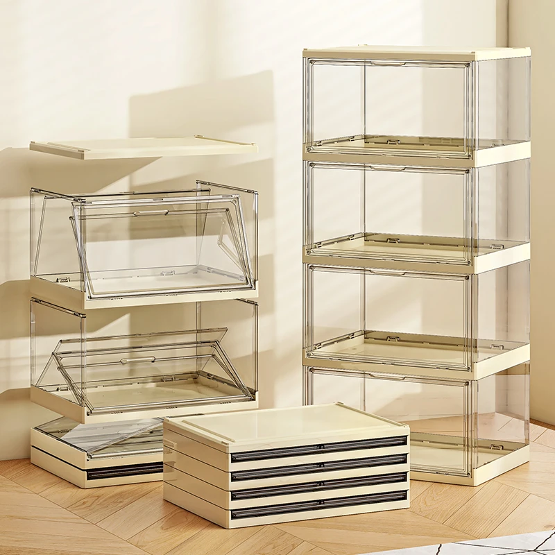 New Large Size Six Layers Installation Free Folding Transparent Cabinet Aj Shoe Storage Box For Sneaker Women's High Heels