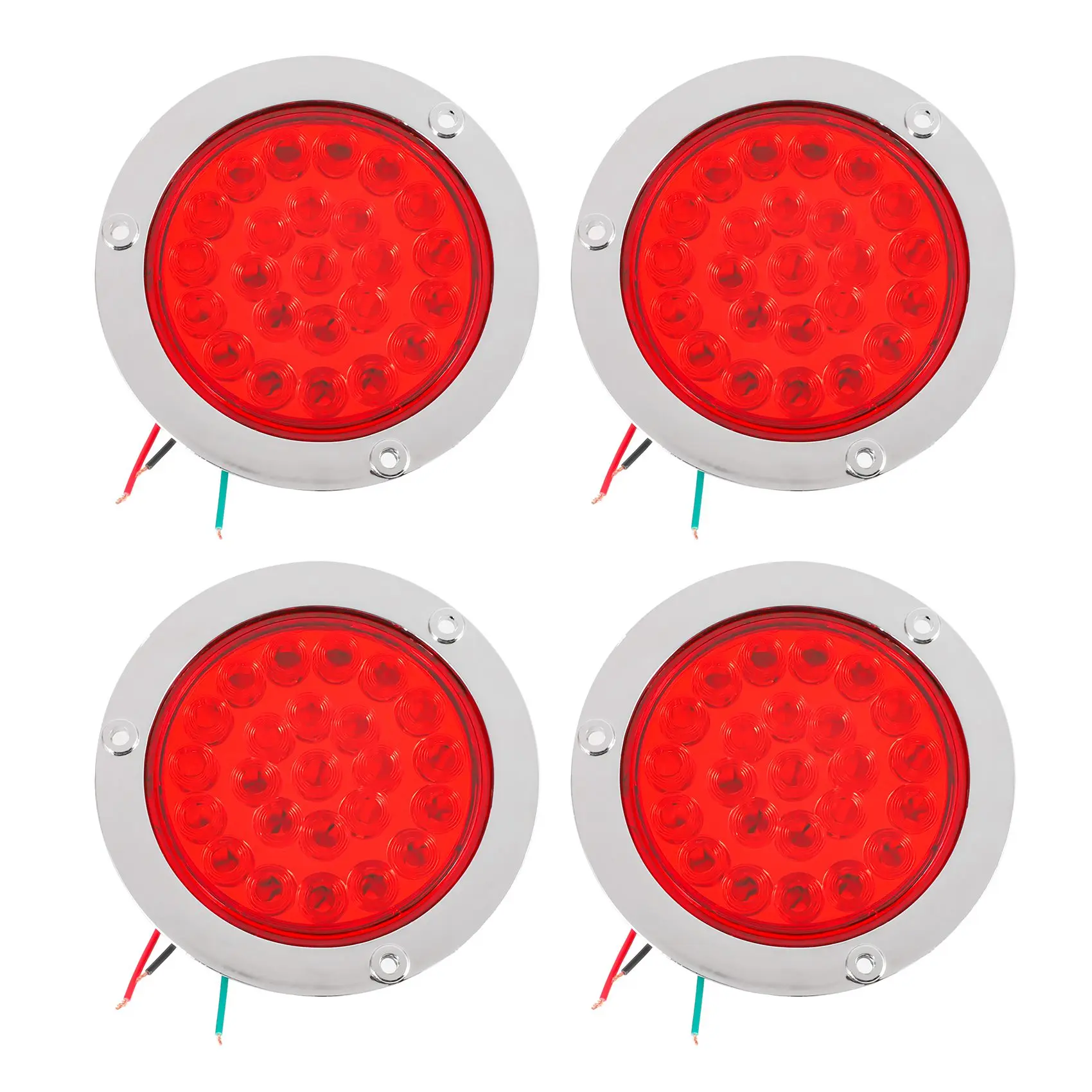 

4 упаковки, круглые светодиодные задние фонари для прицепа, красные, 24 светодиода, фланцевое крепление, водонепроницаемые хромированные 4-дюймовые стоп-сигналы, поворотные фонари
