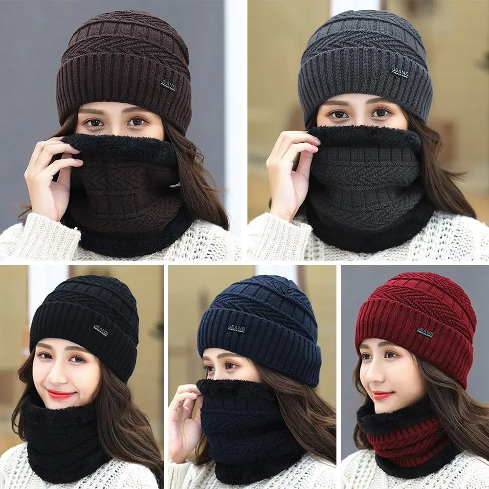 Winter Beanie Hat Scarf Thermal Fleece Knitted Hat Soft Warm Balaclava Wool Neck Warmer Scarf Cap Winter Accessories Winter Hat Set Knitted Scarf