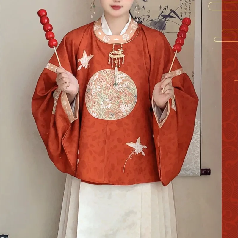 

2023 Ming Dynasty Hanfu Mamian Dress Women's Round Neck Robe Jacket Skirt Pipa Sleeve Horse Face Skirt Autumn Winter Costume