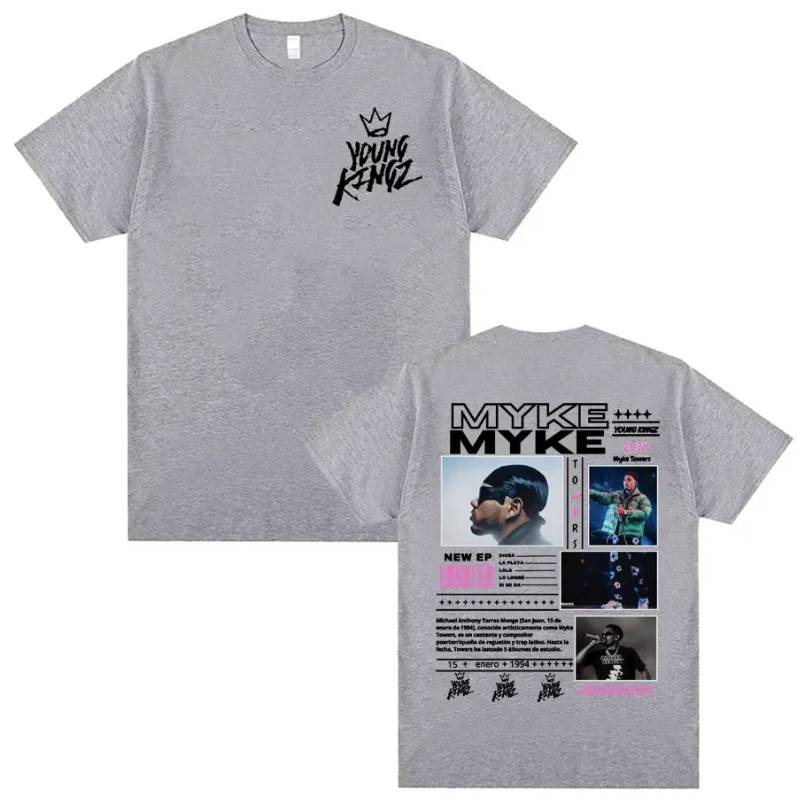 Rapper Myke Towers Young Kingz Album Graphics T Shirts Men Women Fashion Vintage Hip Hop T-shirt Casual Cotton Oversized T Shirt 5