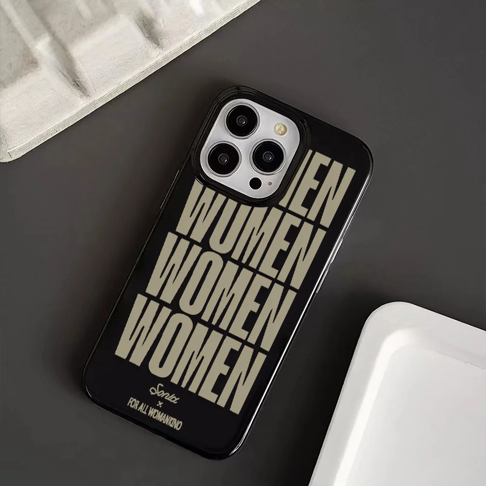 Glossy Shockproof Brown Women in English Soft Black TPU Phone Case Cover