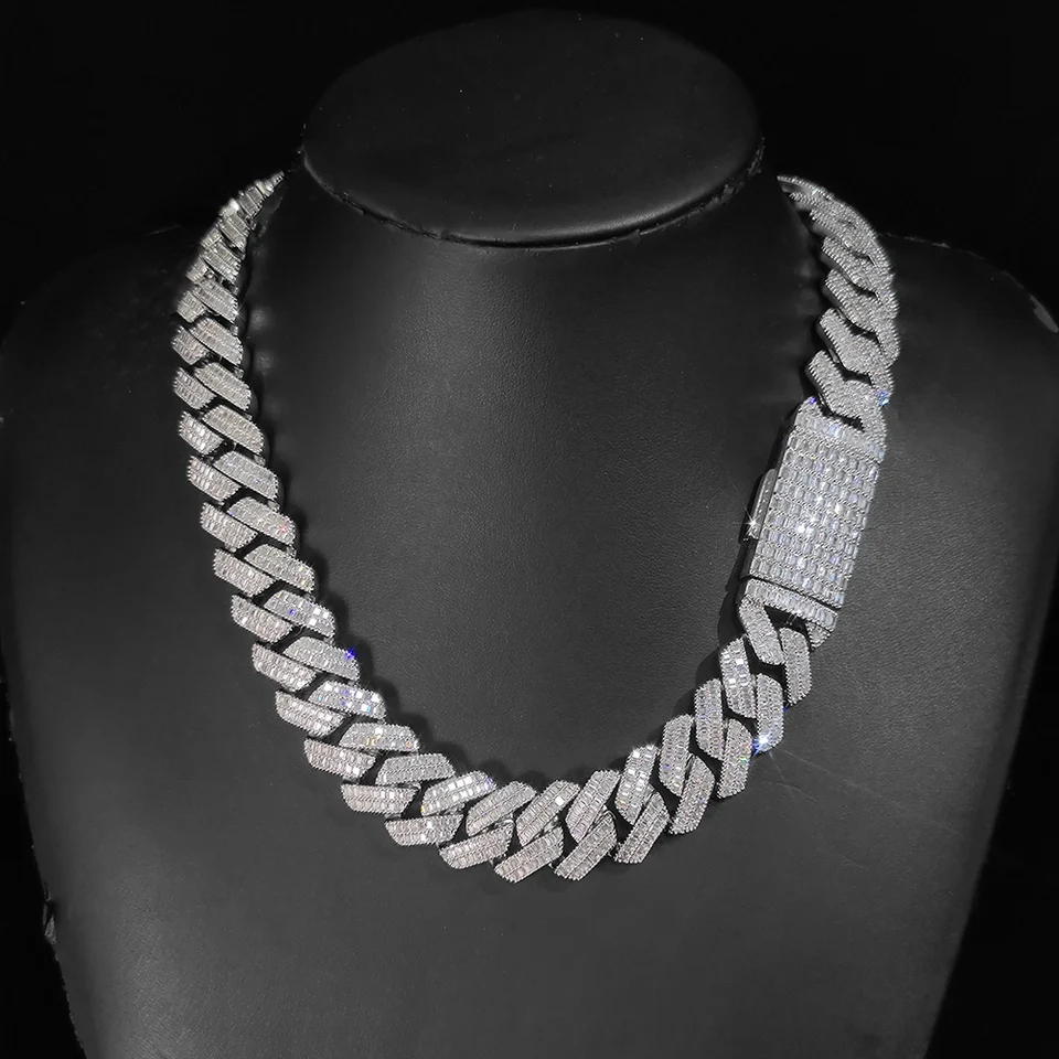 アクセサリー glitter 19mm iced out chain 60cm Iced Out 14mm Prong Cuban Link Chain Necklace For Women