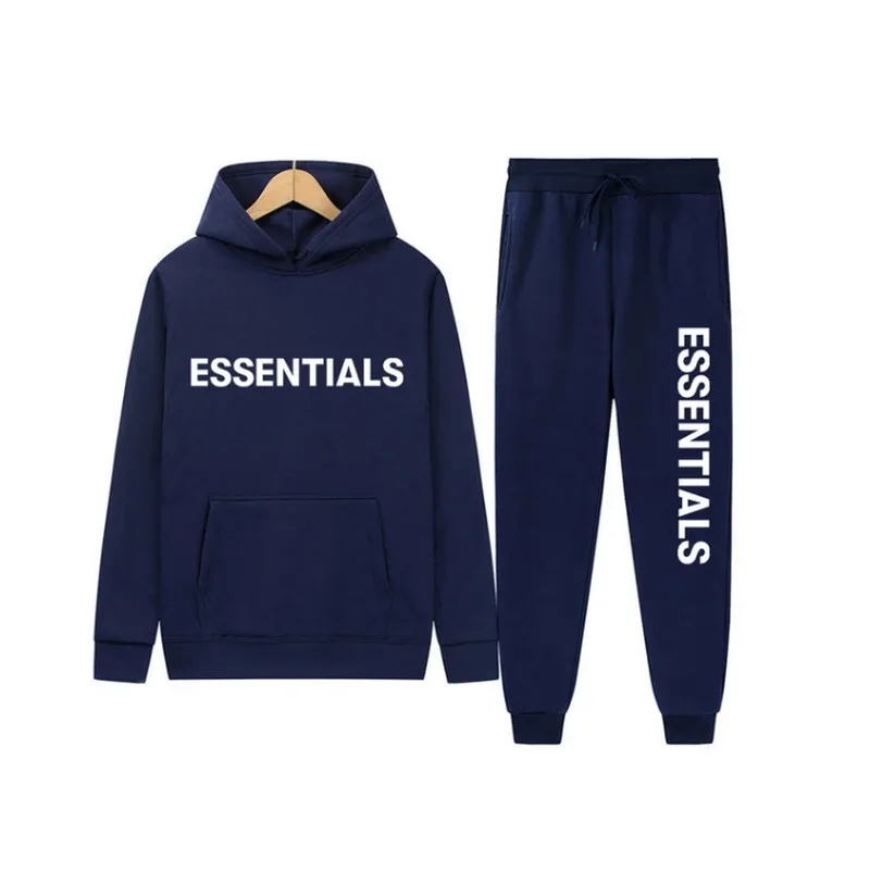 ESSENTIALS Hoodies + Pants 2 Pieces Sets Men Fashion Letter Graphic Printed Sweatshirts Women Harajuku Hoode Pullover Sportpant