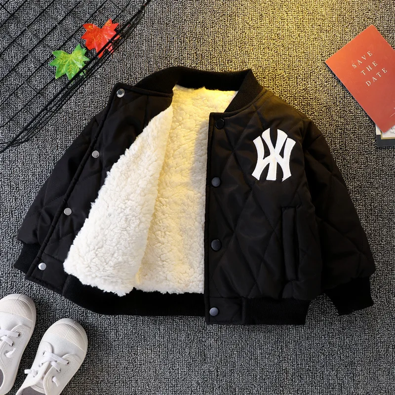 Autumn Winter Baby Boys Thickened Plush Jacket Coats Baseball Clothes Child Fashion Warm Fleece Cotton Padded Clothes Outerwear children jackets