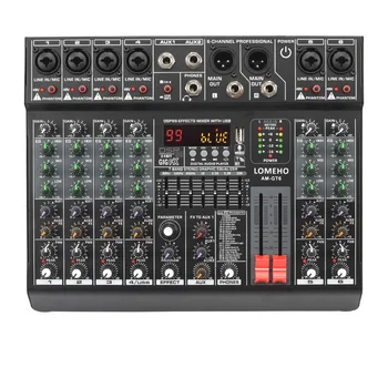 LOMEHO 6 채널 오디오 DJ 믹서, 개별 48V 2 AUX 출력 믹싱 콘솔, 99 효과 USB 블루투스 재생 사운드 믹스 테이블 AM-GT6