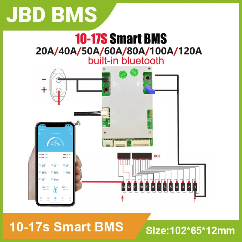 JBD Bluetooth Smart BMS 10S to 17S 13S 14S 16S Lithium Battery ...