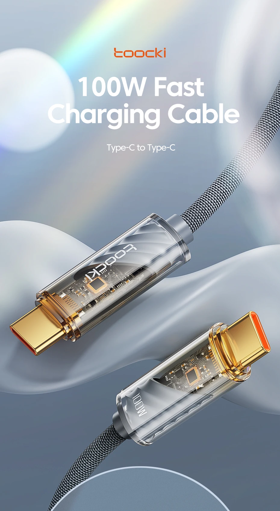 Transparent 100W USB Type C to USB C Cable for Macbook Samsung Huawei Xiaomi POC