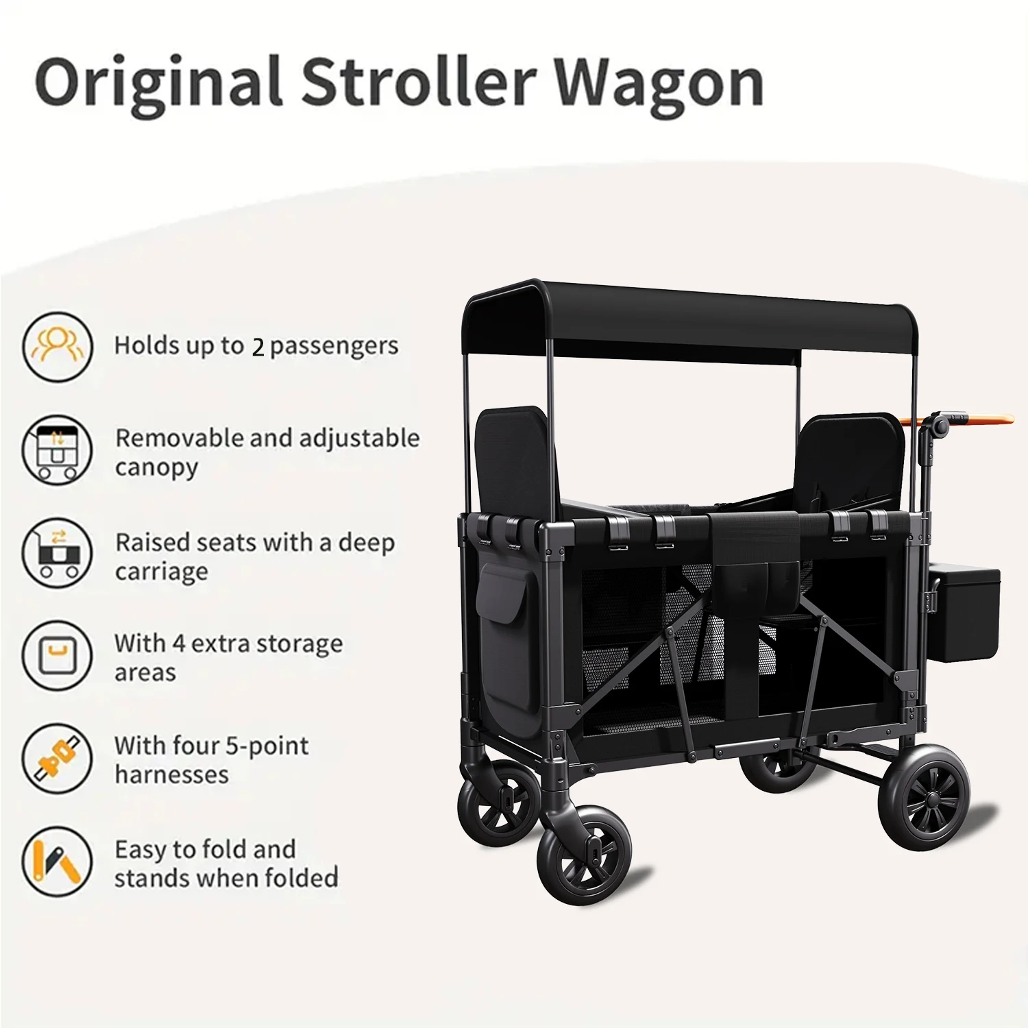Double Stroller Wagon (2 Seater)-Collapsible Wagon Stroller with Seats with Magnetic Buckle 5-Point Harnesses