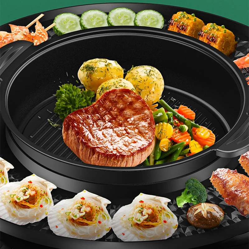 3 in 1 Electric Hot Pot BBQ Grill 2300W Multifunction Portable Home Non-Stick Split Pot Smokeless Skillet Barbecue Pan 4