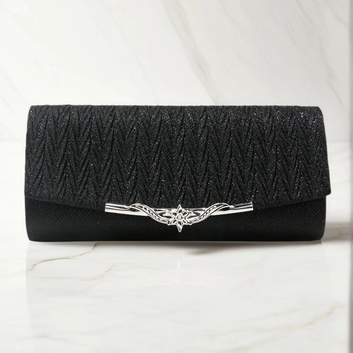 Golden Metal Women Evening Clutch Handbags Ruched Fashion Glitter