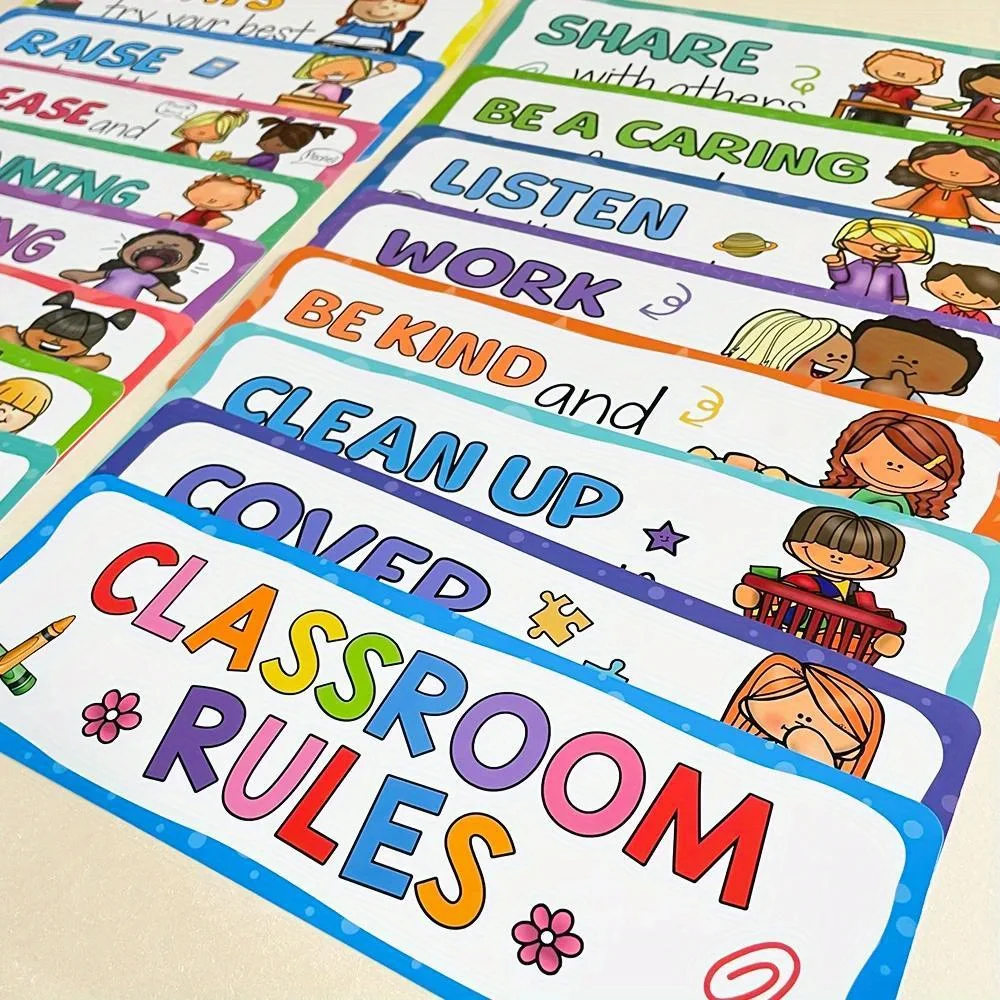 Educational Learning Toy 16 Pcs Classroom Rules Learning English Cards Bulletin Board Set Classroom Decor Behavior Rules Developing Teacher Teaching Aids