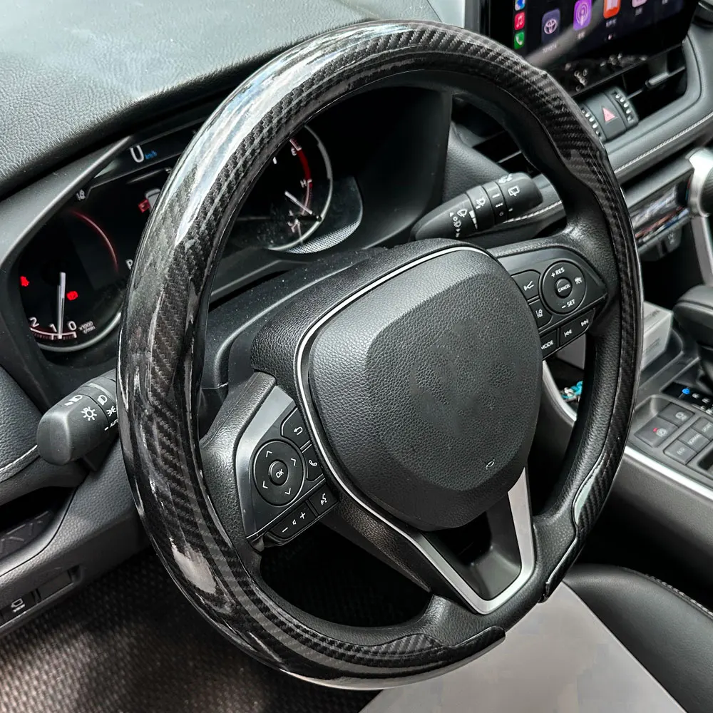 Coprivolante universale per auto Fibra di carbonio Pelle scamosciata Pelle Styling Anti-scivolo Volante di forma rotonda Accessori auto - Image 3